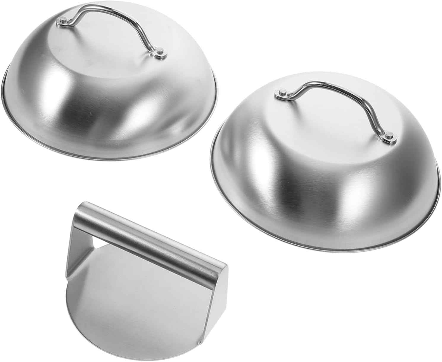 Stainless Steel Burger Press Round Basting Cover Set Thickness for Smashed Burgers Cheese Melting Dome Essential Griddle Accessories for BBQ Cooking