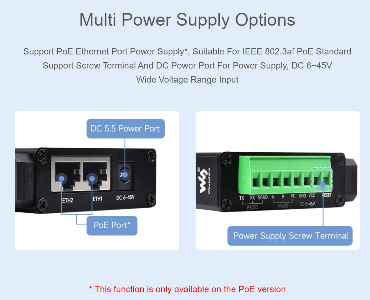 RS232 rs485 a RJ45 servidores serie Ethernet RS232 y rs485 puertos Ethernet dobles operados de forma independiente (puertos de red poe)
