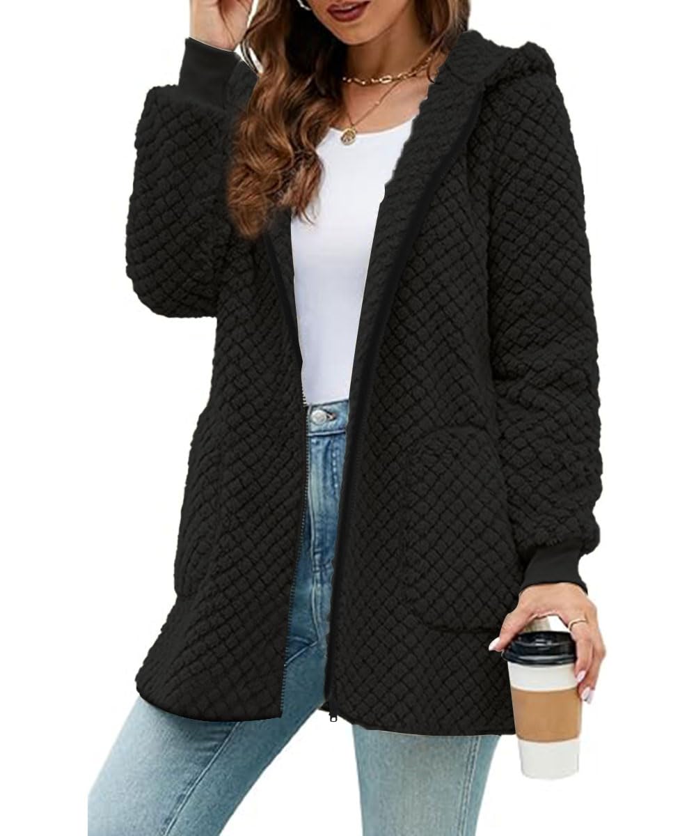 ABINGOO Veste Polaire Femme Longue Manteau à Capuche Zippee Chaude Hiver | Décontracté Teddy Peluche Doux Cardigan Sherpa Pilou Jacket avec Poches