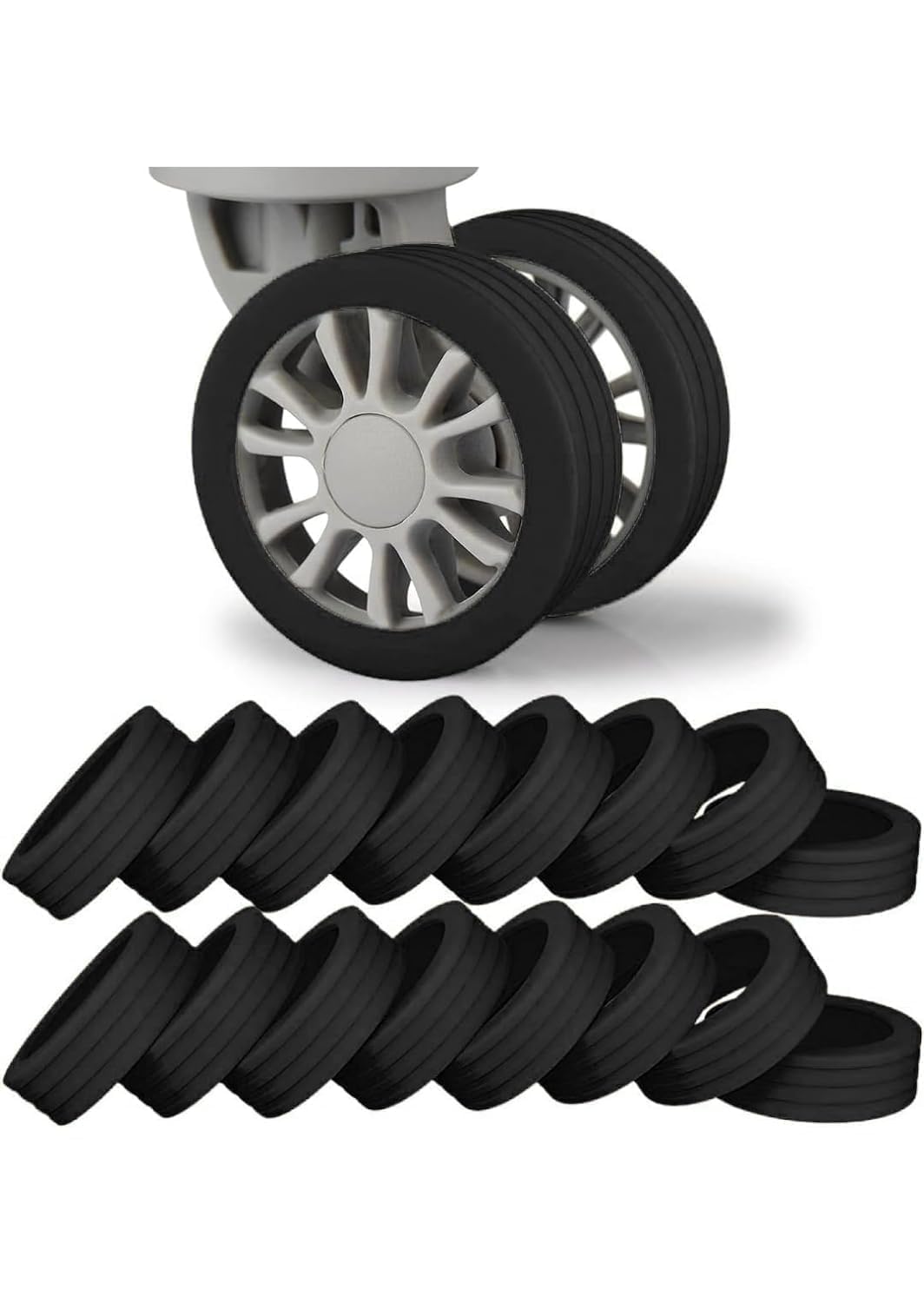Luggage Wheel Silicone Protector 16PCS Trolley Shock Absorption Wheel Cover for Trolley Bag Suitcase Wheel Cover Silicone SpinnerBag/Chair (16) Black.