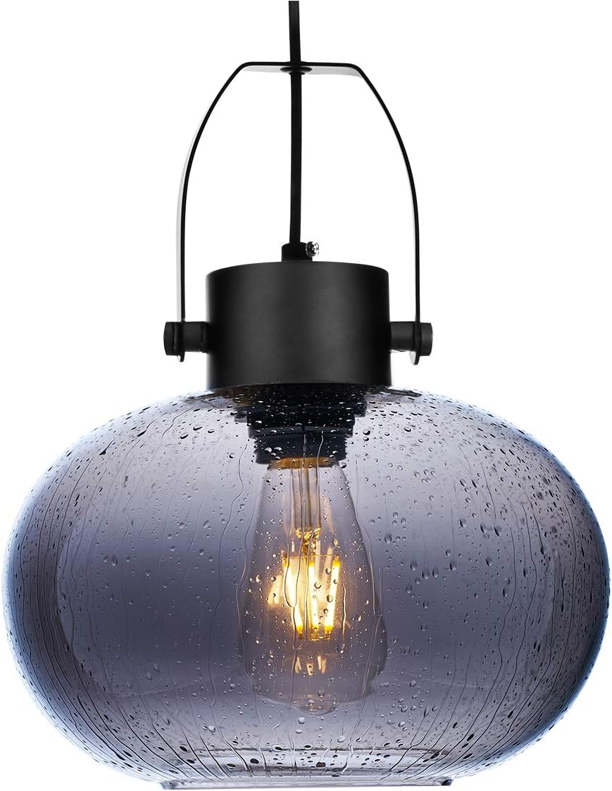 Lоwеѕt Prісе SYDTOP Modern Smoked Glass Pendant Light, 10 Inches Seeded Glass Globe Pendant Lighting, Matte Black Kitchen Hanging Light Fixture for Kithchen Island, Sink, Counter, Dining Room, Bar, Farmhouse
