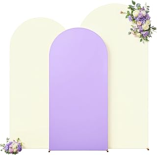Beige and Purple Arch Cover 3 Set-7.2FT, 6.6FT, 6FT Arch Backdrop Cover Spandex Fitted 2- Color Fabric Arch Stand Covers for Baby Shower Birthday Party Wedding Bridal Shower Photo Background