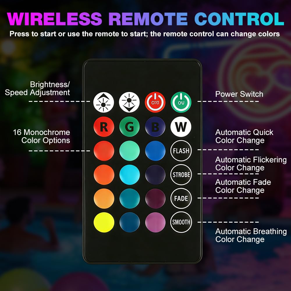 Pool Lichter Schwimmend, 4 Stück Schwimmende Poolbeleuchtung mit Fernbedienung, 16 RGB Farbwechsel Poollicht Teichbeleuchtung, Poolbeleuchtung Schwimmend Leuchtkugel Deko für Pool Garten Teich Party