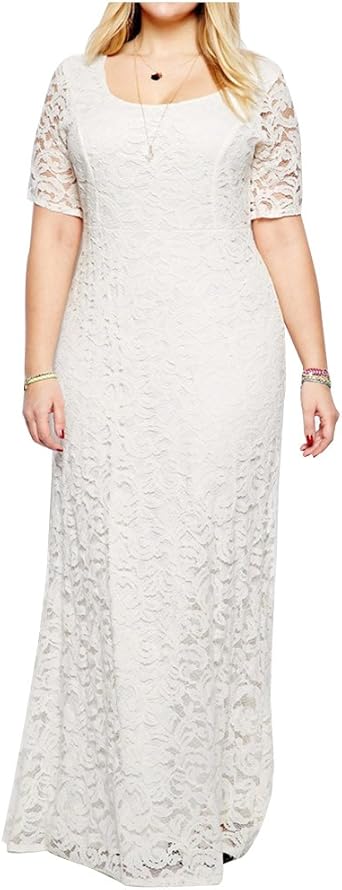 Zixing Grande Taille Dentelle Longue Robe De Femme Tenue De Soiree O Col Amazon Fr Vetements Et Accessoires