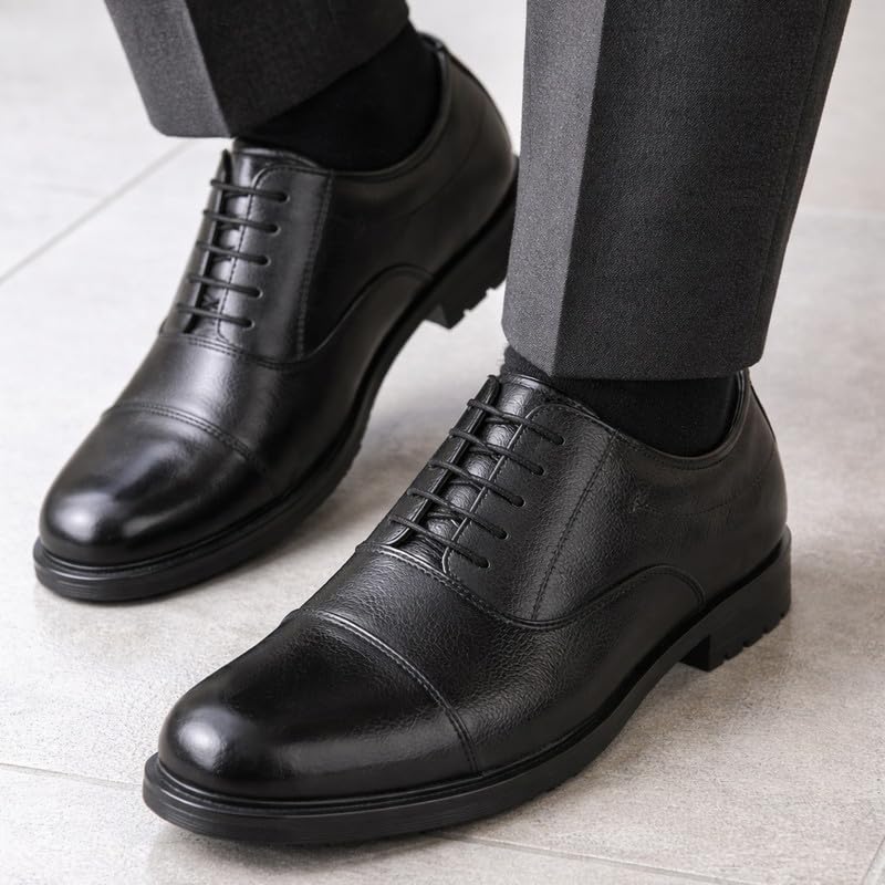 Image of FAUSTO Men's Genuine Leather Formal Office Comfort Broad Feet Oxford Lace Up Shoes