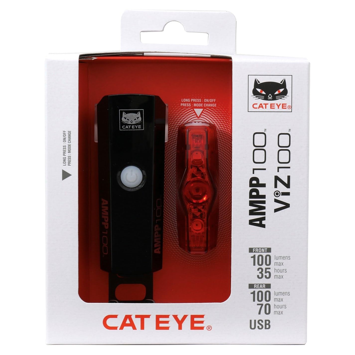 CatEye Zestaw świateł rowerowych AMPP 100 / VIZ 100: Kompaktowy zestaw do widoczności z przodu i z tyłu