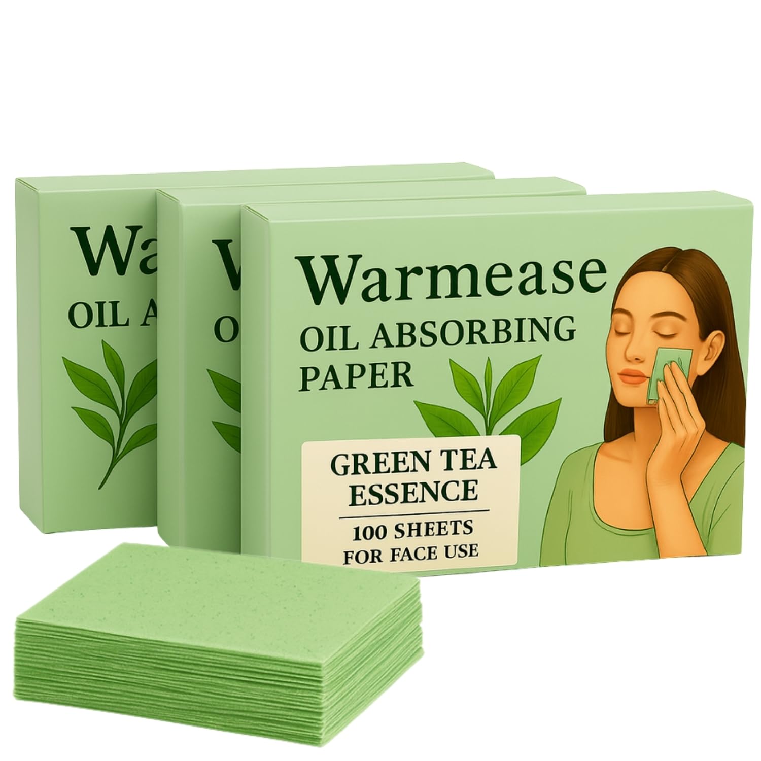 Confezione da 300 fogli assorbenti al tè verde, fogli assorbenti per il viso anti-lucidità, assorbono il sebo in eccesso, non alterano il trucco, formato tascabile per pelli grasse