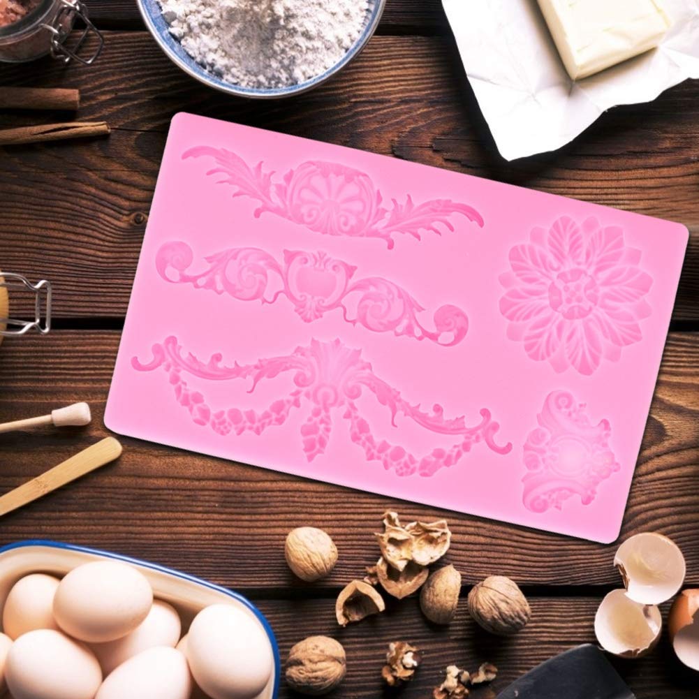 Cupcake Pan Silicone Baking Mold Cake Fondant Cookie Chocolate Embossed Flower Decorating Mould DIY Tool (Pink)