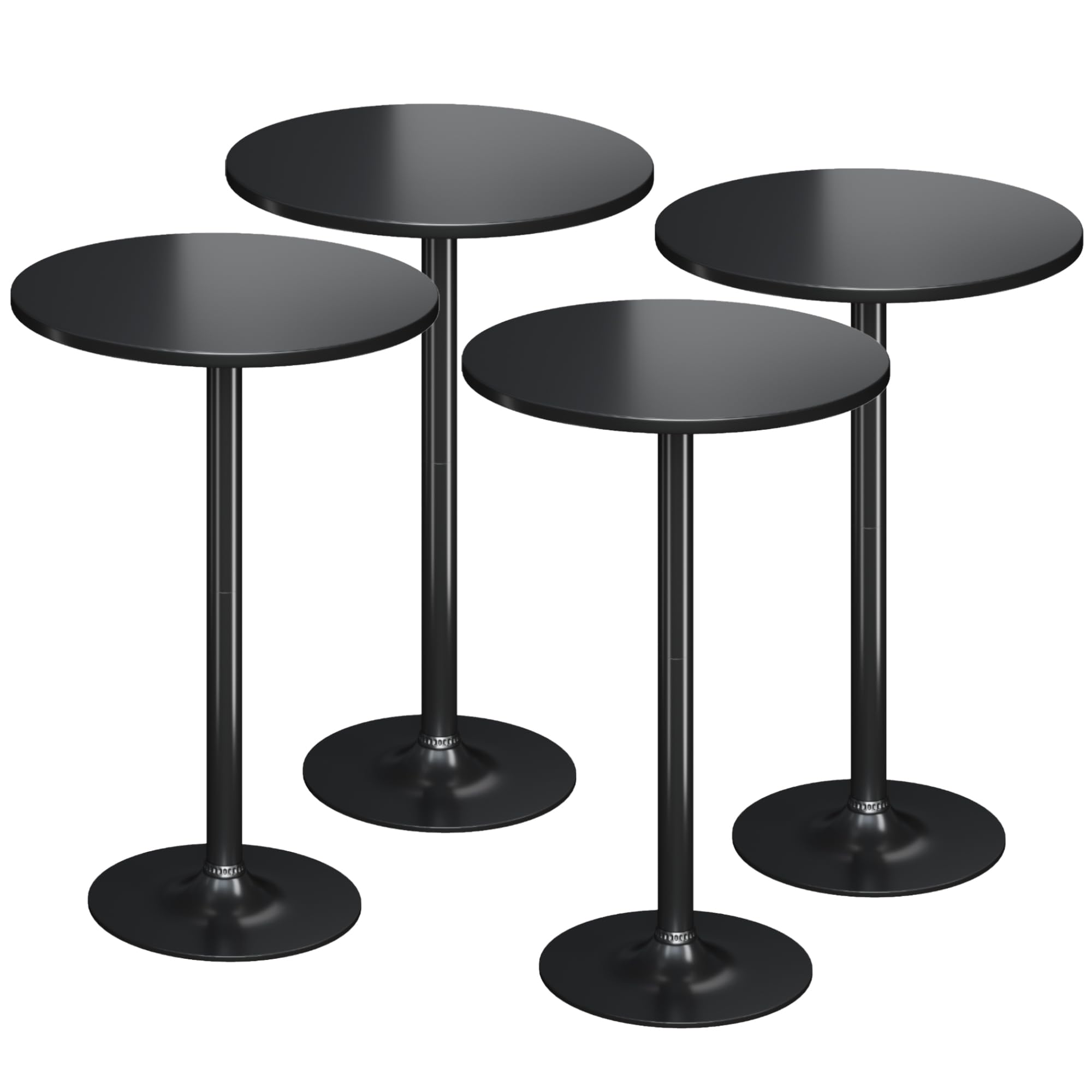 Flamaker Round Bistro Pub Table Modern Style Metal Base MDF Top Cocktail Bar Table Counter Bar Height for Pub, Dining Room, Party (4, Full Black)