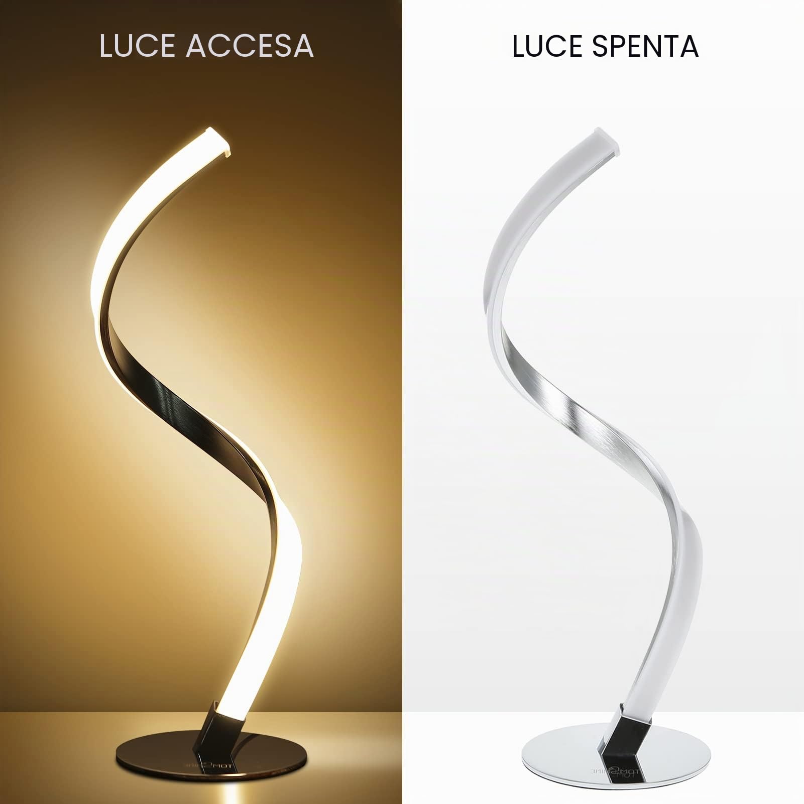 Neoglint Abat Jour da Comodino Moderne Dimmerabile, Spirale Lampade Comodino Camera, Touch Control, Decorativo Curvo Lampade da Tavolo LED per Camera da Letto Soggiorno (bianco argento, 42 cm)