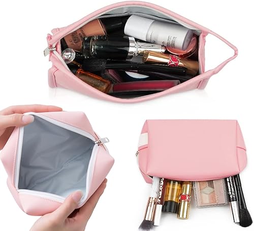 Miniatura 7 de FITINI 3 bolsas de maquillaje de doble capa de viaje grandes estuches de cosméticos organizadores, bolsas de aseo impermeables, bolsa pequeña con