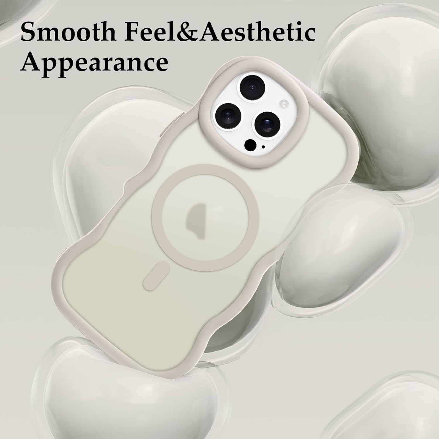 for iPhone 16 Pro Case, Curly Wavy Frame Hard Translucent Matte Clear Back Cover for Women Men Compatible with Magsafe TPU Bumper Shockproof Drop Protection Phone Case for iPhone 16 Pro, Stone - Image 6