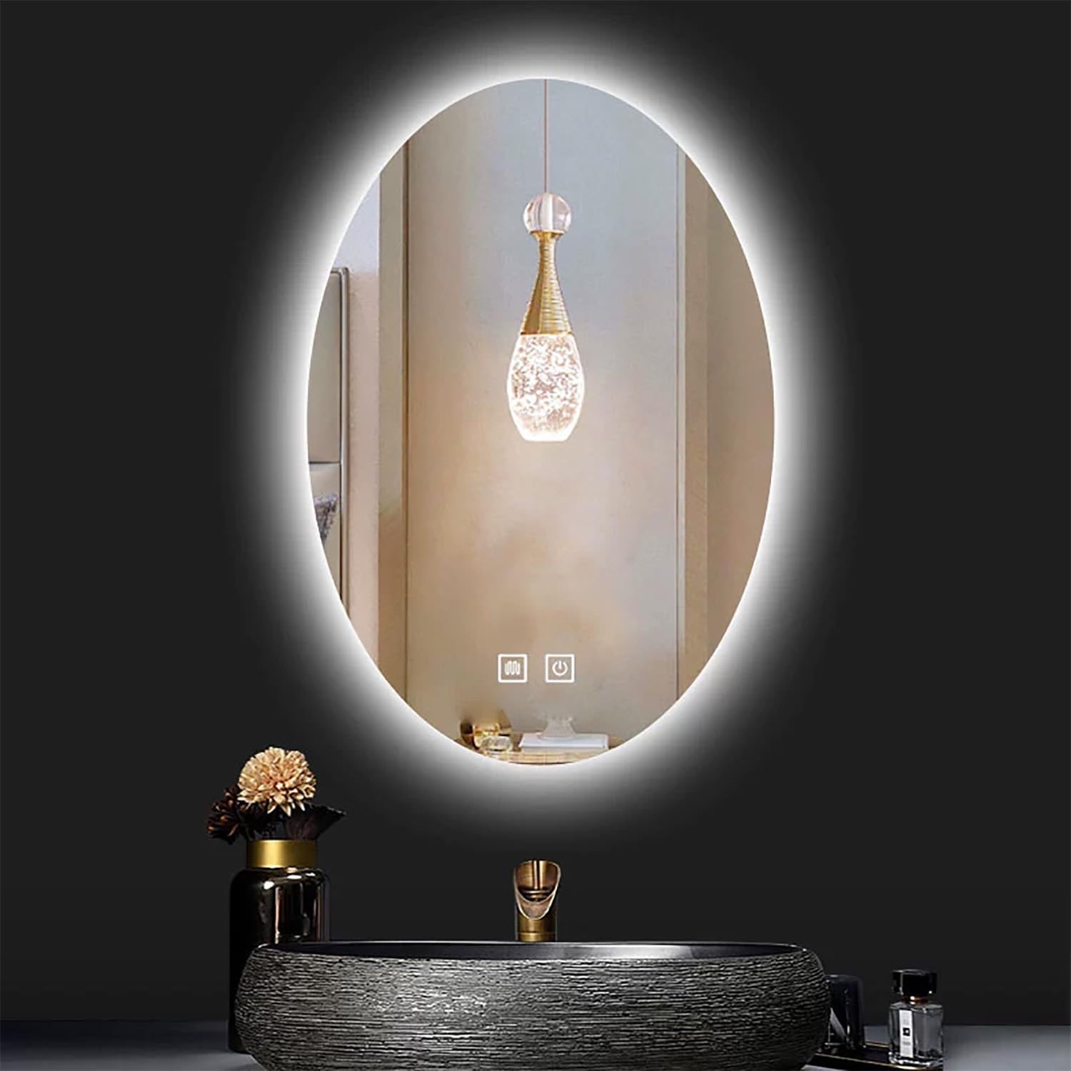 FGXHHS Oval LED Backlit Vanity Mirror 90x70cm AntiFog Smart Bathroom with Touch Button 3 Color Options Modern Design for Home Decor 100x75cm