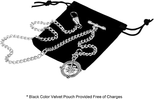 Miniatura 2 de Albert - Reloj de bolsillo con cadena para hombre, 2 ganchos con brújula antigua, diseño colgante con dije de barra en T