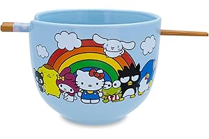 Sanrio Hello Kitty and Friends Rainbow Ceramic Rainbow Ramen Bowl and Chopsticks
