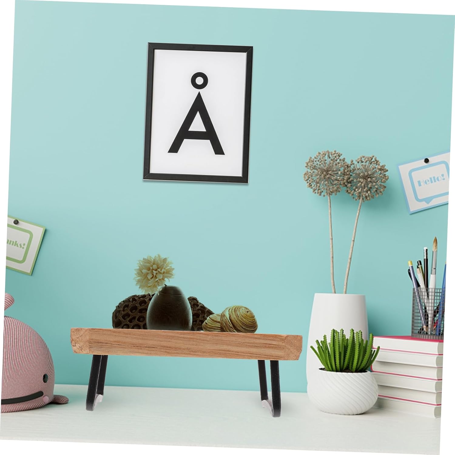 MAGICLULU Wooden Display Rack for Home Decor Solid Wood Shelving Unit Creative Storage Stylish Display Stand for Ornaments and Collectibles in Living Room or Office