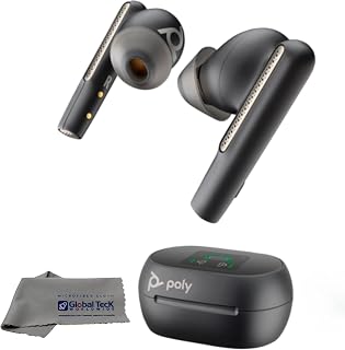 Poly Plantronics Voyager Free 60+ Bluetooth UC Earbuds with Touchscreen Charge Case (Teams, USB-C) - Global Teck Bundle with Microfiber Cloth - Compatible with Popular and Latest Meeting Platforms