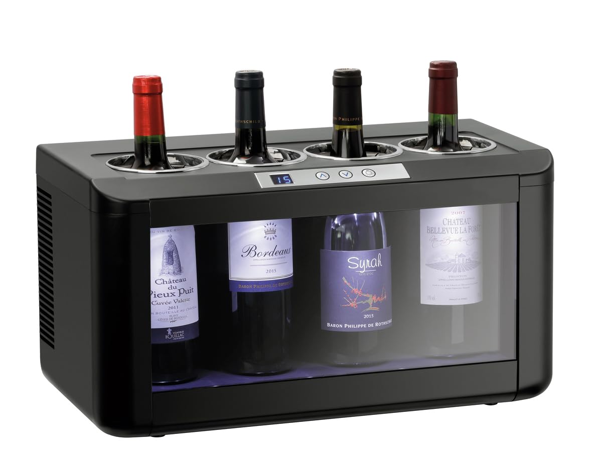 MBH - Enfriador de botellas de vino eléctrico profesional para hostelería. Cava de vino, vinoteca, frigorífico expositor sobre mostrador para 4 botellas de vino.