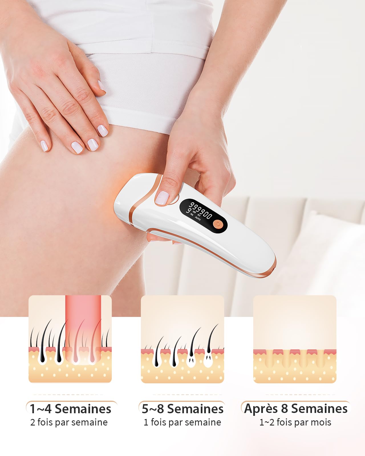 Haarlosy Épilateur Lumière Pulsée IPL 999,999 Flashs 3 en 1 2 Modes 9 Niveaux Énergie