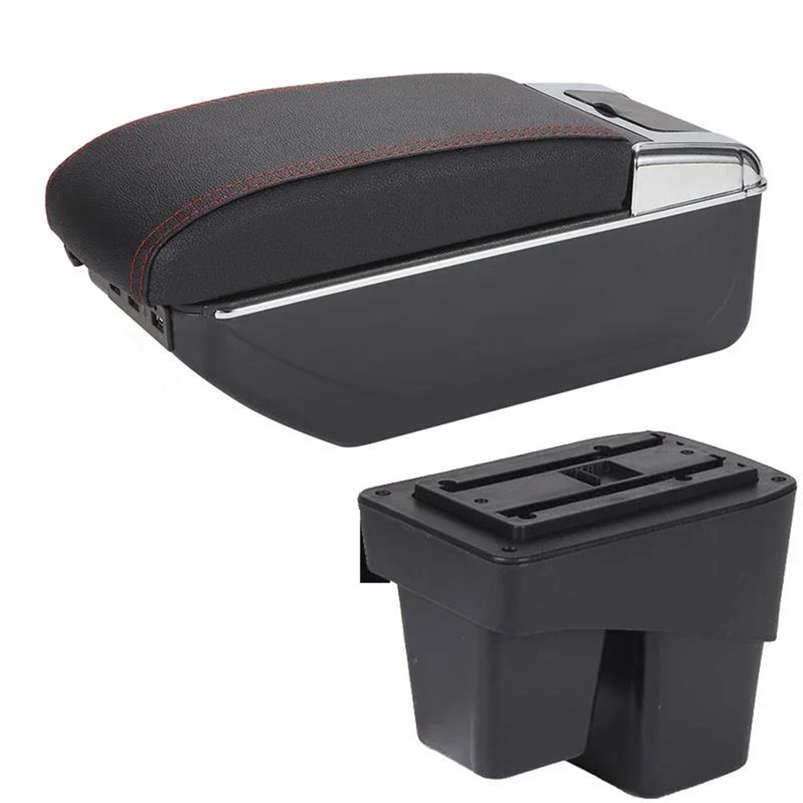 NOHEEU Car Armrest Box 2014-2020 Storage Accessories Retrofit Parts Interior For WR-V For Fit For Jazz 3(A1 Black red 7USB)