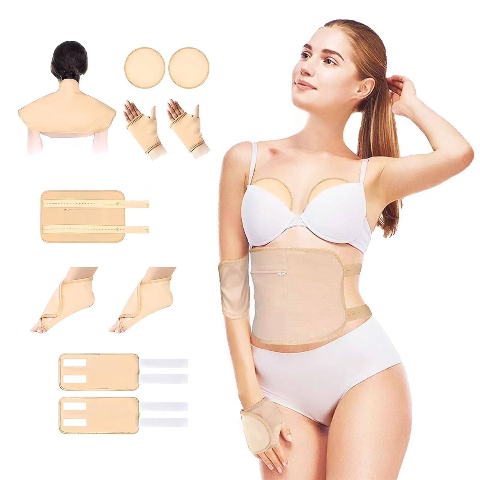 DIYOHFE Castor Oil Pack Wrap, 10 Pcs Reusable Organic Packs Kit for Hands, Back, Chest, Waist, Knees and feet, Adjustable Elastic Strap Castor Oil