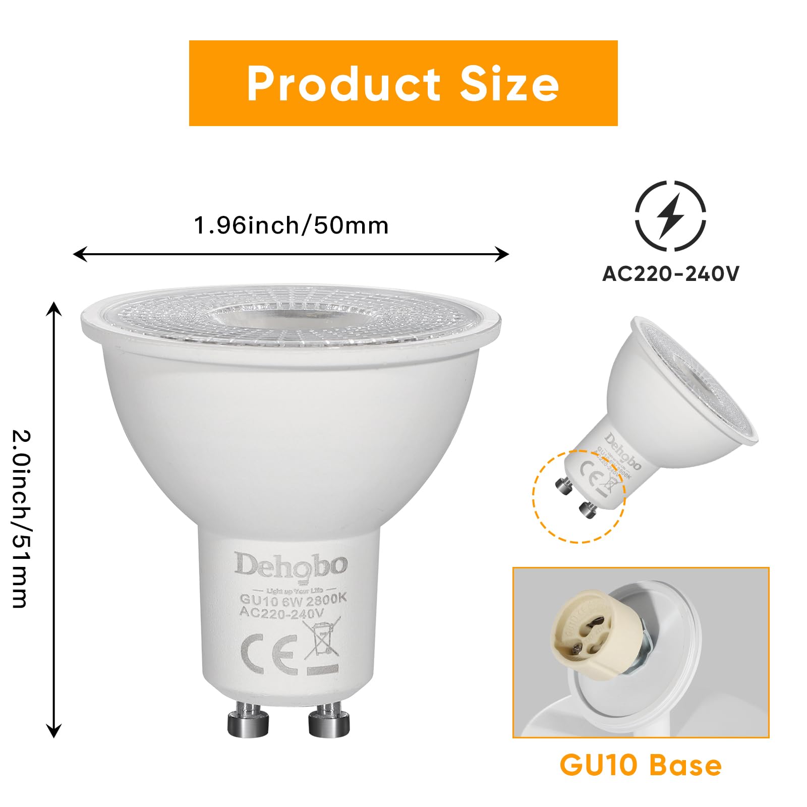 Dehobo GU10 LED Bulbs Warm White, Spotlight Bulb 6W 2800K, 60W Equivalent Energy Saving, 480LM, 120° Beam Angle, Non-Flicker - Image 3