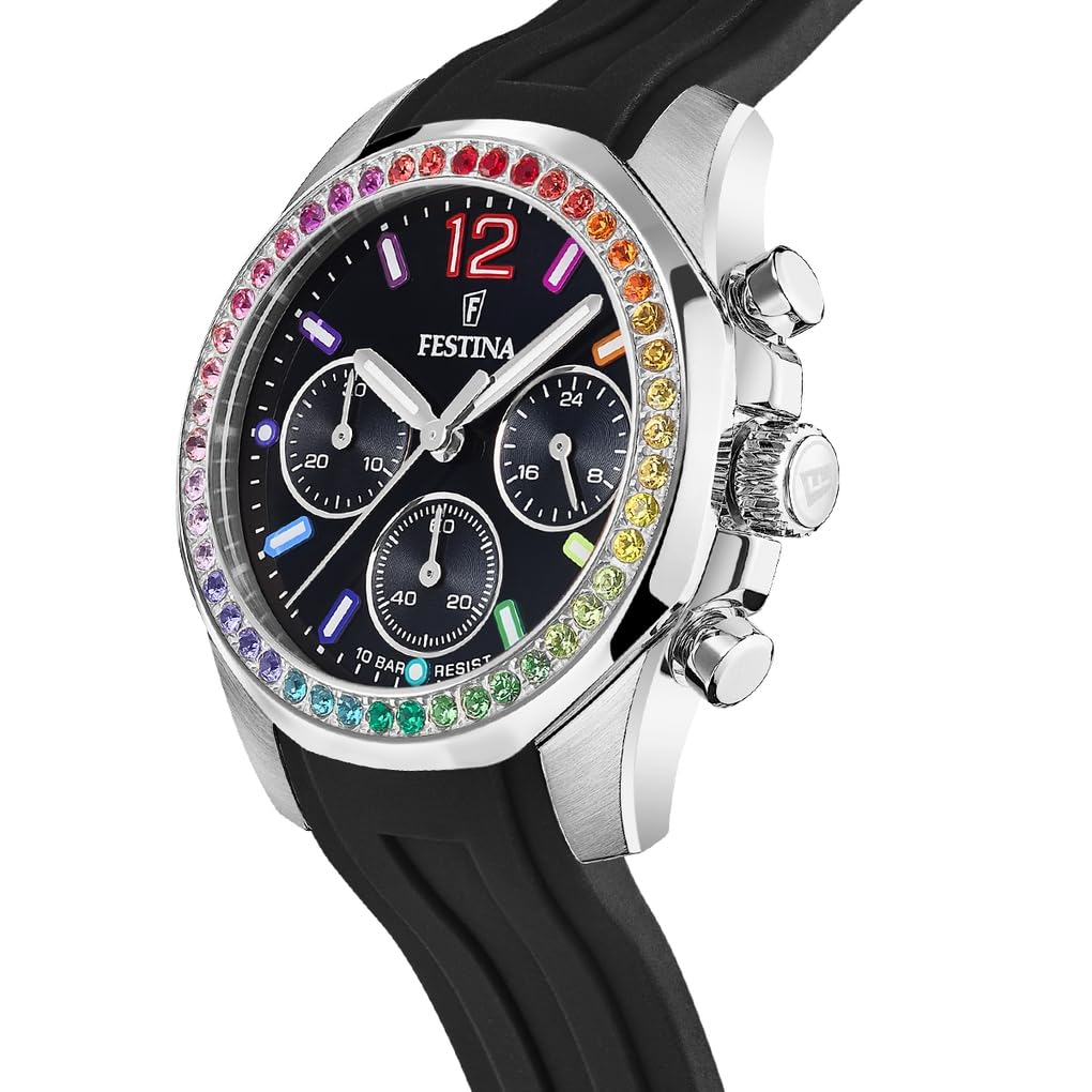 Festina Reloj Mujer Analógico de Caucho - Movimiento de Cuarzo Cronógrafo - Cristal Mineral de Alta Resistencia - Resistente al Agua 10 ATM F20610/2 - Boyfriend Collection