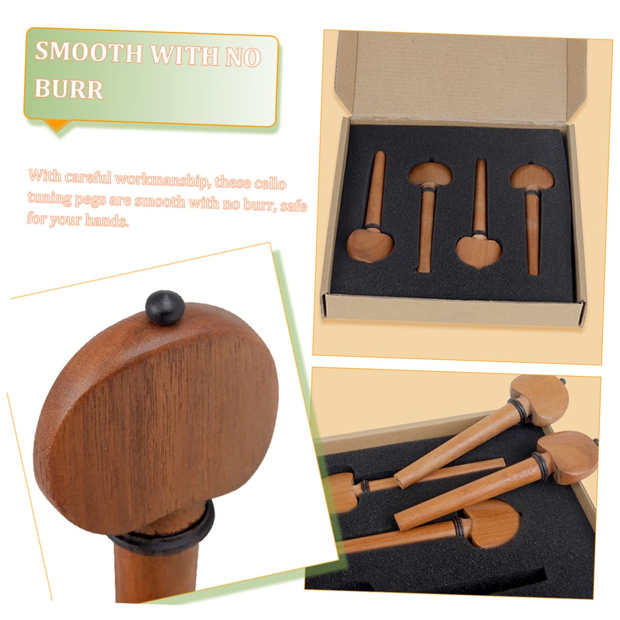 UPKOCH 4pezzi Accordatrici in Legno per Violoncello di Ricambio Accessori per Strumenti Corda Manopola Antiscivolo Superficie Liscia Materiale Resistente e Naturale
