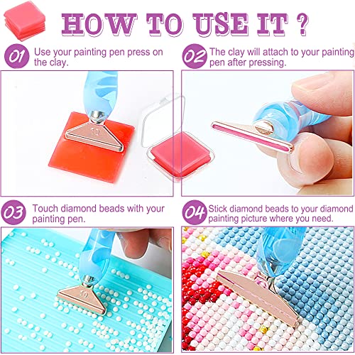 Heyseri 14PCS Diamond Painting Pen Accessories Tools Set Ergonomic Diamond Art Pen Exquisite Stainless Steel Metal Pen Tips and 6 Painting Glue Clay,Comfort Grip and Faster Drilling for DIY Craft - Thumbnail 6