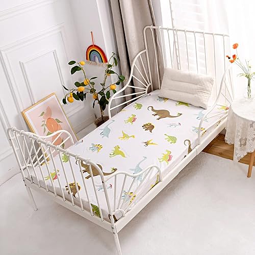 Miniatura 2 de Sábana bajera ajustable con bolsillo profundo, sábanas de tela suave con estampado de dinosaurios lindos para niños y niñas, cama de tamaño