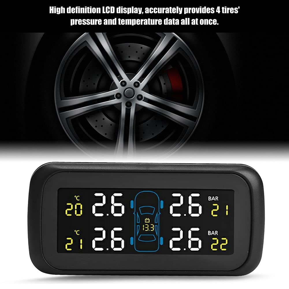 Sistema di monitoraggio della pressione dei pneumatici, sensore di pressione dei pneumatici TPMS per auto con monitor LCD, 4 sensori interni, caricatore USB per accendisigari