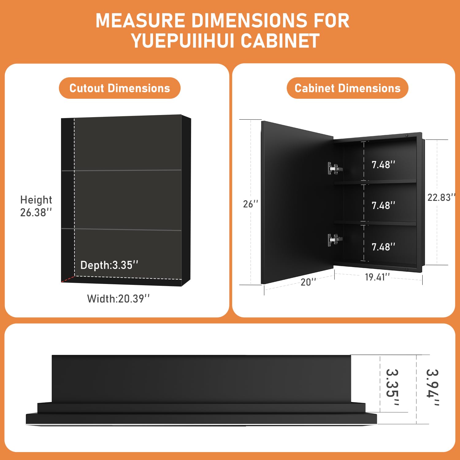 GUIQIYANG 20X26 Inches Medicine Cabinet, Wall Mounted Bathroom Cabinet wirh Beveled Mirror, Recessed or Surface Medicine Cabinet with Storage