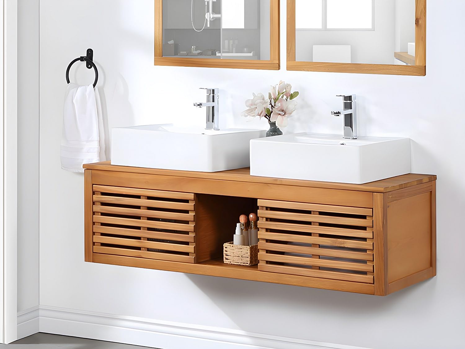 Venta-Unica - Mueble de baÒo suspendido de Madera de Acacia - 130 cm - PENEBEL