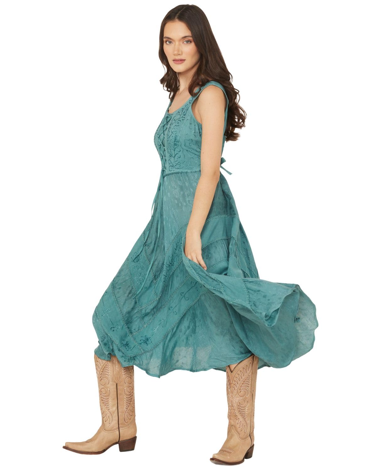 Scully Women's Lace-Up Jacquard Midi Dress - HC118-TEAL US