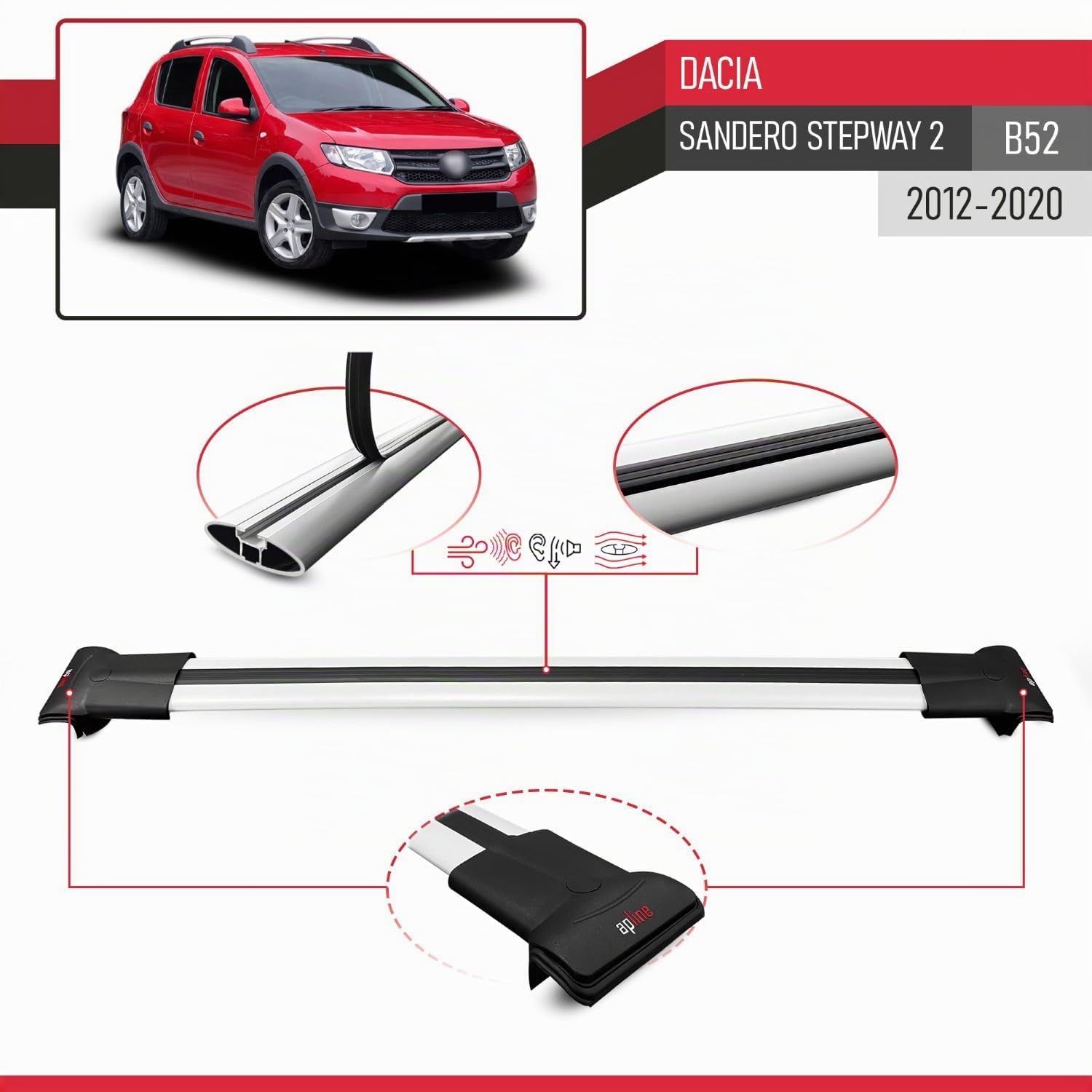 Compatibile con Dacia Sandero Stepway 2 2012-2020 Fly Model Barre Tetto Portapacchi Auto Barre Portatutto Grigo Alluminio 2 Barre