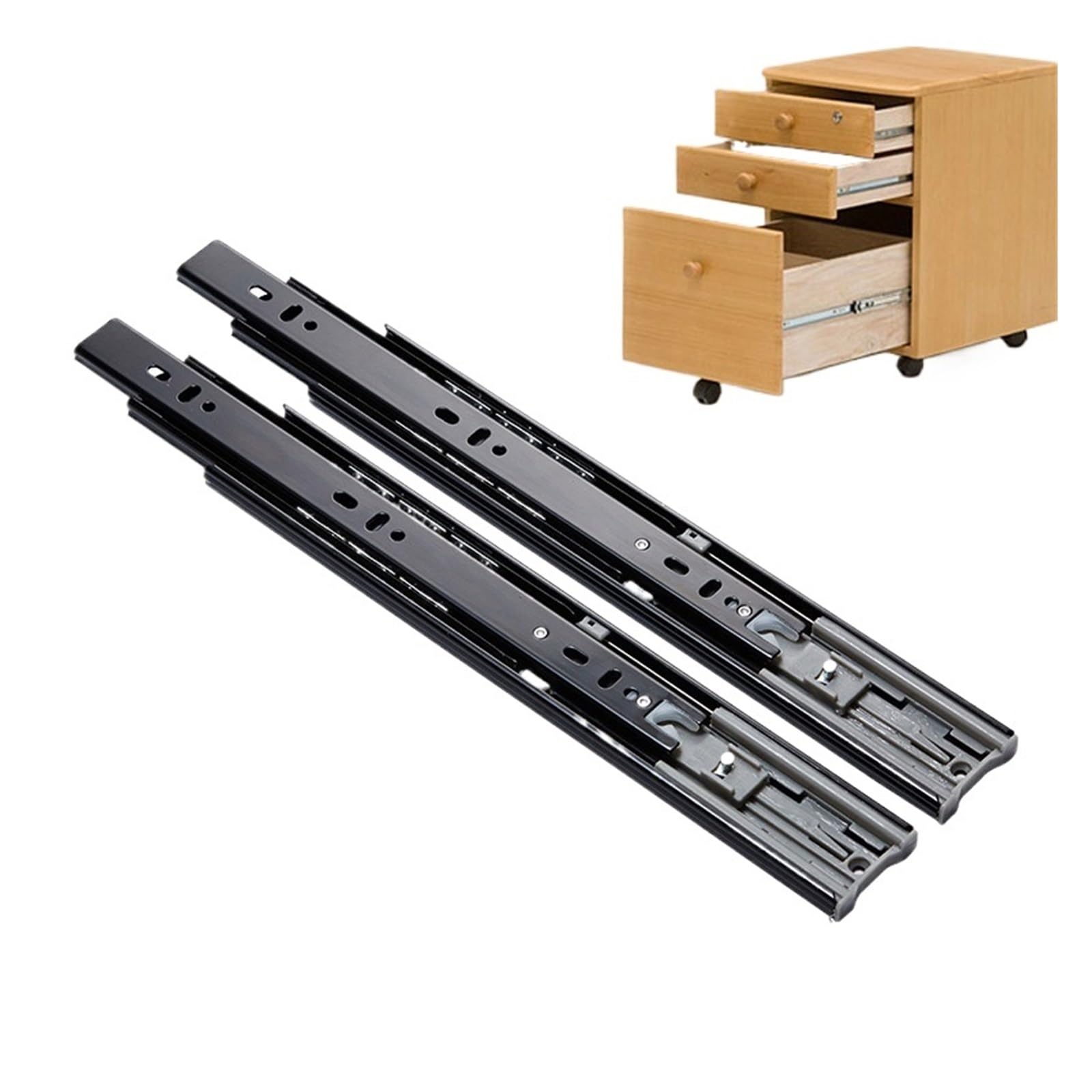 Drawer Slides 2Pcs Metal Buffer Drawer Slides 8-20 Inch Track Width 45mm Mute Three-Section Rail Sliding Furniture Hardware Fittings for Decor