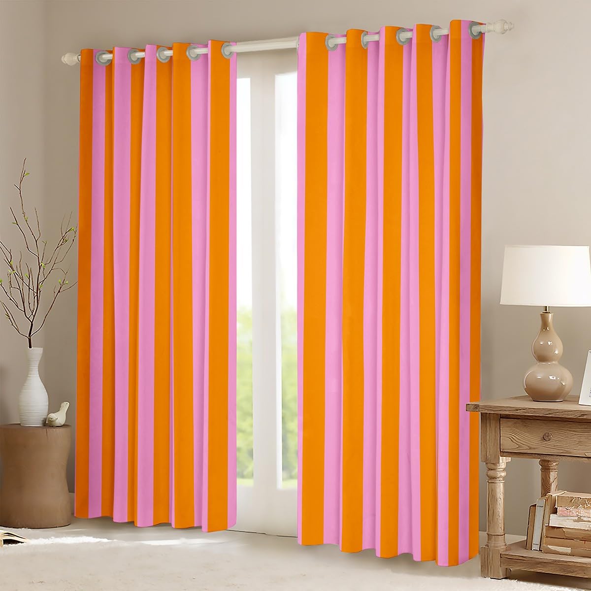 Homemissing Kinder Rosa Orange Vorhänge 245x140cm Abstrakt Blickdichte Vorhänge für Jungen Mädchen Teenager Schlafzimmer Dekor Streifen Gardinen Frauen Männer Geometrische