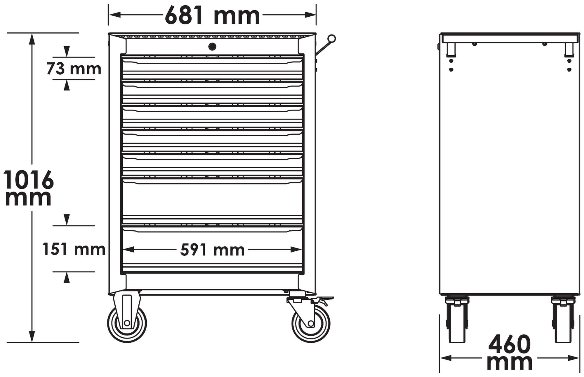 VIGOR V2379N/210 Carro de herramientas Serie M, juego de herramientas de 255 piezas, 7 cajones, capacidad de carga 400 kg, cierre centralizado, recubrimiento de polvo, asa, ruedas giratorias con freno