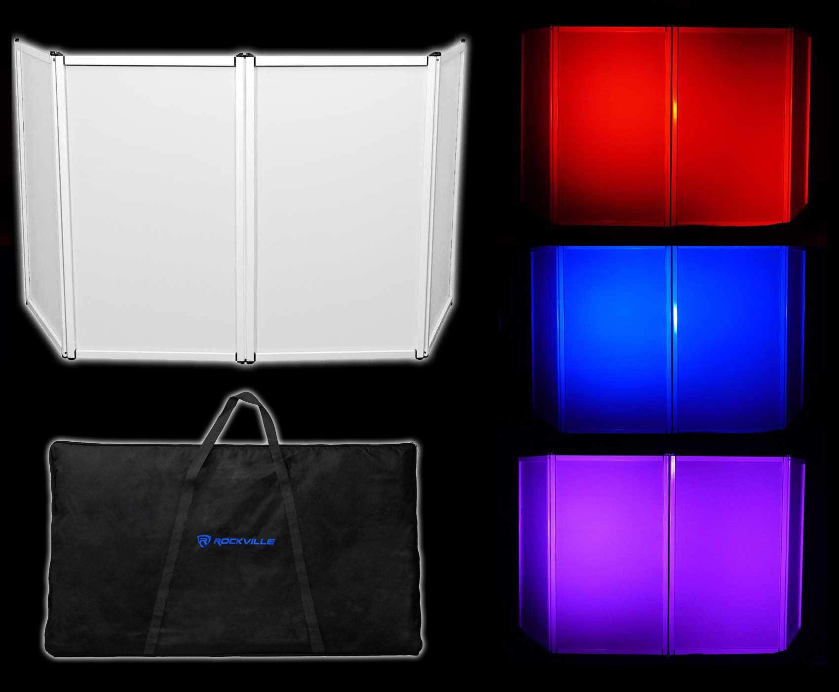 Rockville RFAAW 112x48 DJ Event Facade Lightweight Aluminum Booth, 360-Degree Panel Rotation, Fire-Retardant Scrim, Foldable Design, Perfect for Mobile DJs and Event Professionals (4 Panels)
