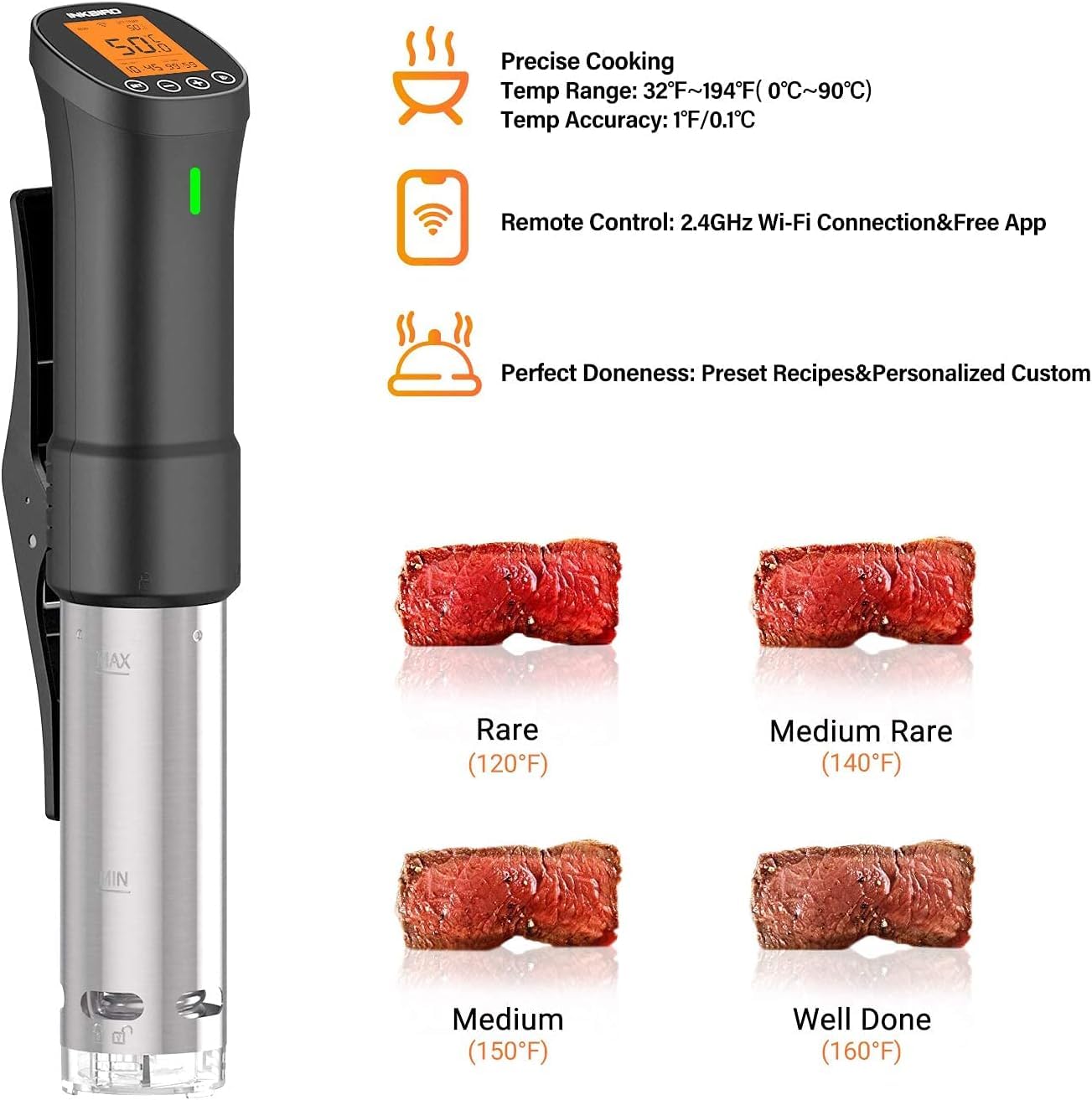 INKBIRD ISV-200W Thermoplongeur Chauffe eau + Boîte de Rangement | Set de WiFi Cuisson Sous Vide avec Étuis en Rigide et PVC pour le Voyage et le Stockage