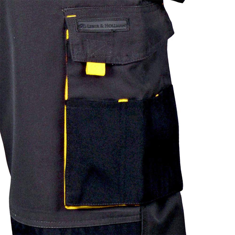 Leber&Hollman Pantalones de Trabajo para Hombres Pantalones de Seguridad para Hombres - con Bolsillos para Rodilleras - Pantalones con Cintura - Ropa de Trabajo - Negro/Amarillo - Tamaño: 52