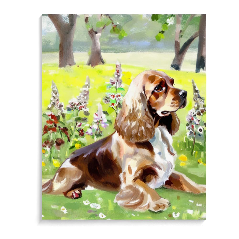 DIY Paint by Numbers Cocker Spaniel Dog on Canvas Painting Kits for Adult, Beginner Oil Painting Kits Gift 12x16inch(30x40cm) Frameless