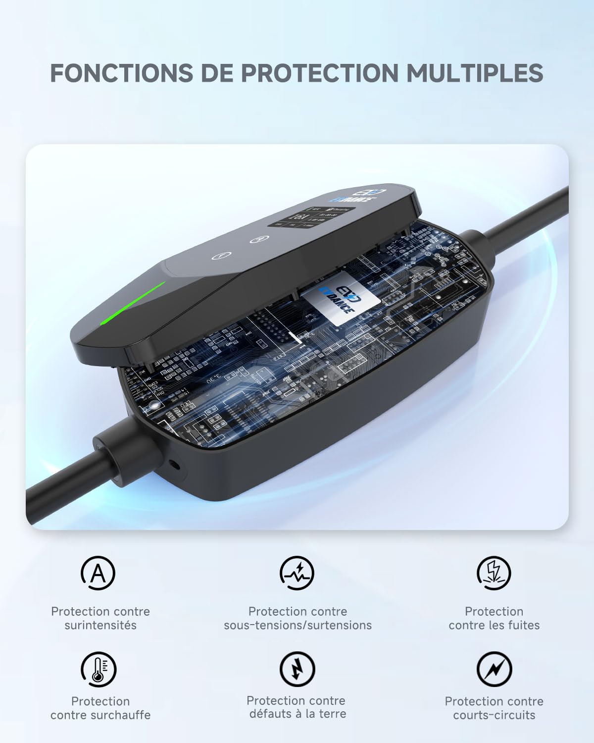 EVDANCE Chargeur Voiture Electrique 3,68KW, 6-16A, 0-12h Programmable, 6,1m | 6-16A Intensité Réglable, 0-12h Charge Différé, Câble Recharge Voiture Électrique Type 2, Étanche IP66, pour EV IEC 62196-2