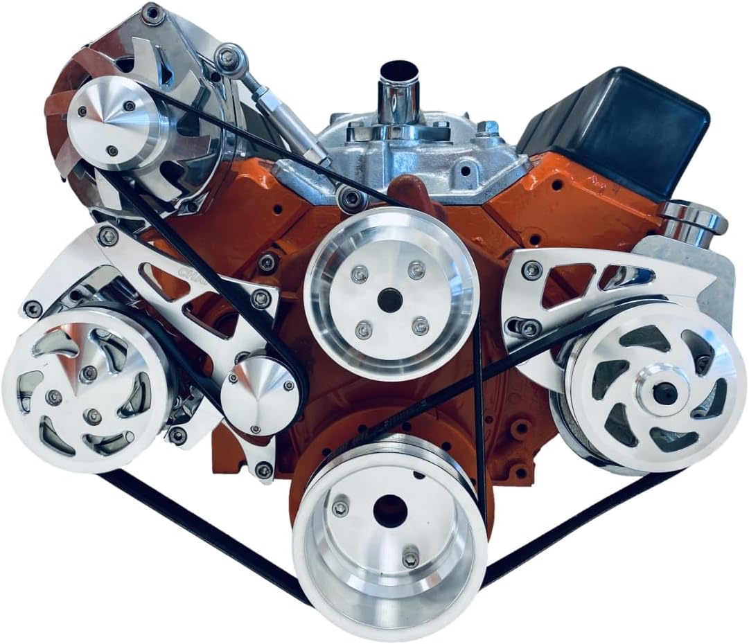 Small Block Chevy Serpentine Pulley Conversion Kit ALT PS AC Long WP SBC LWP A/C