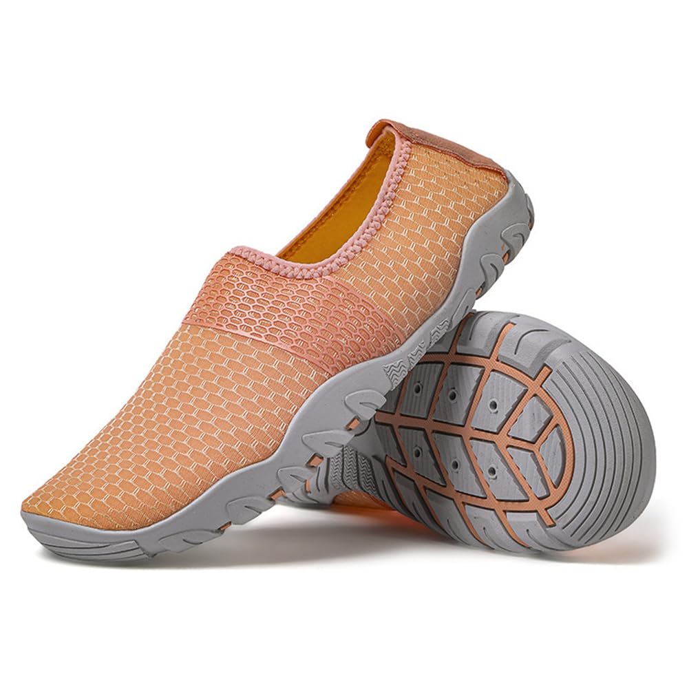 Rojeam Barefoot Water Shoes for Men Women Quick Drying Sports Aqua Socks for Beach Surf Diving Swim (Orange, Size 7.5)