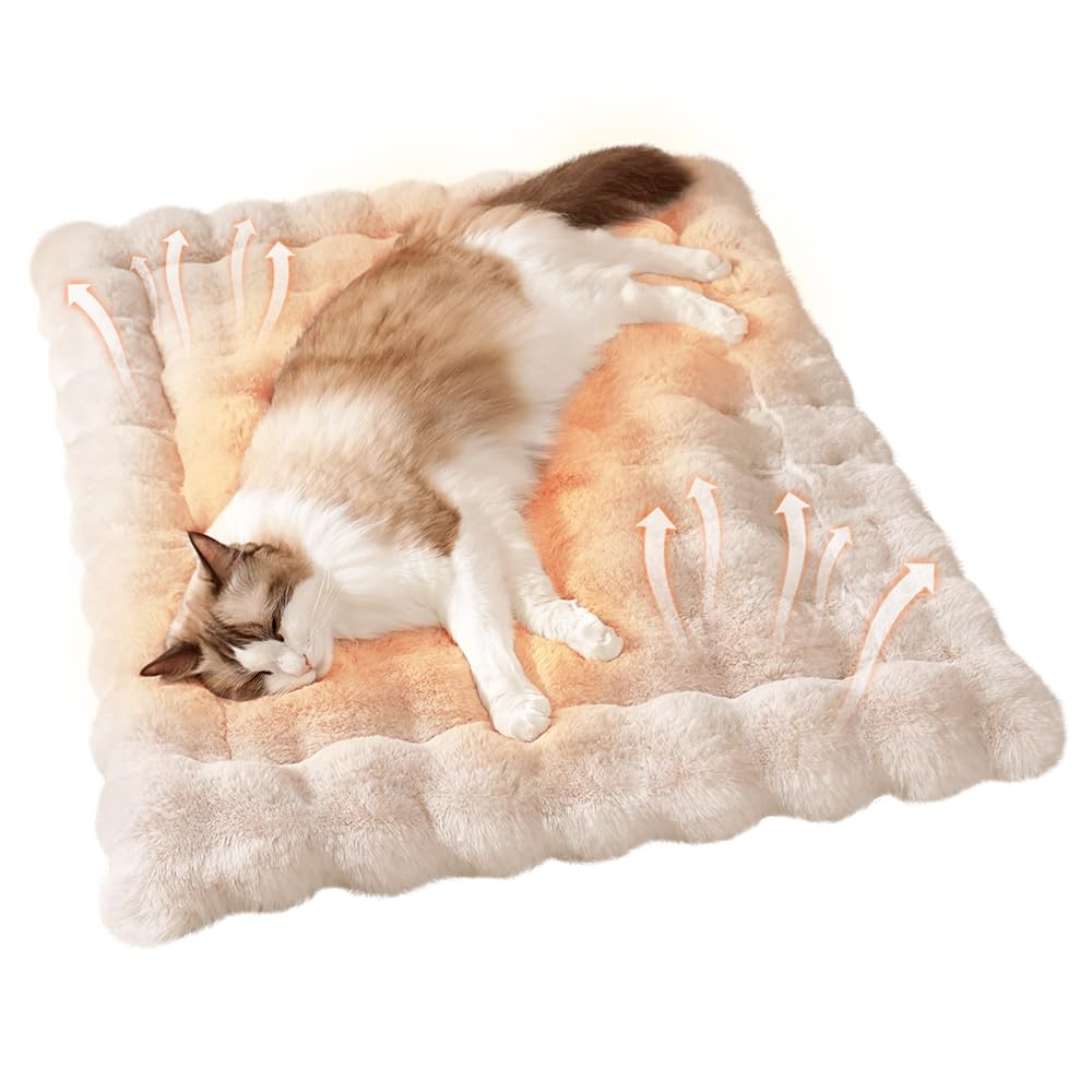 SOMAHE Self-Warming Cat Bed, Plush Faux Fur Pet Bed Mat with Anti-Slip Bottom, Ultra Soft Heated Bed for Cats & Medium Dogs, Cozy Fluffy Pad for Couch