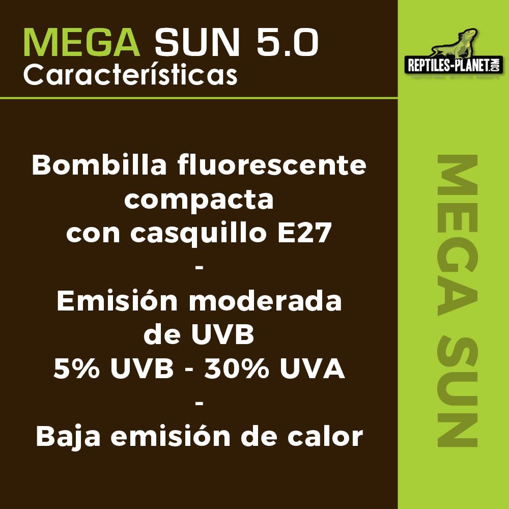Reptiles-Planet Mega Sun UVA - UVB 5.0 Reptiles Lamp, 26 W