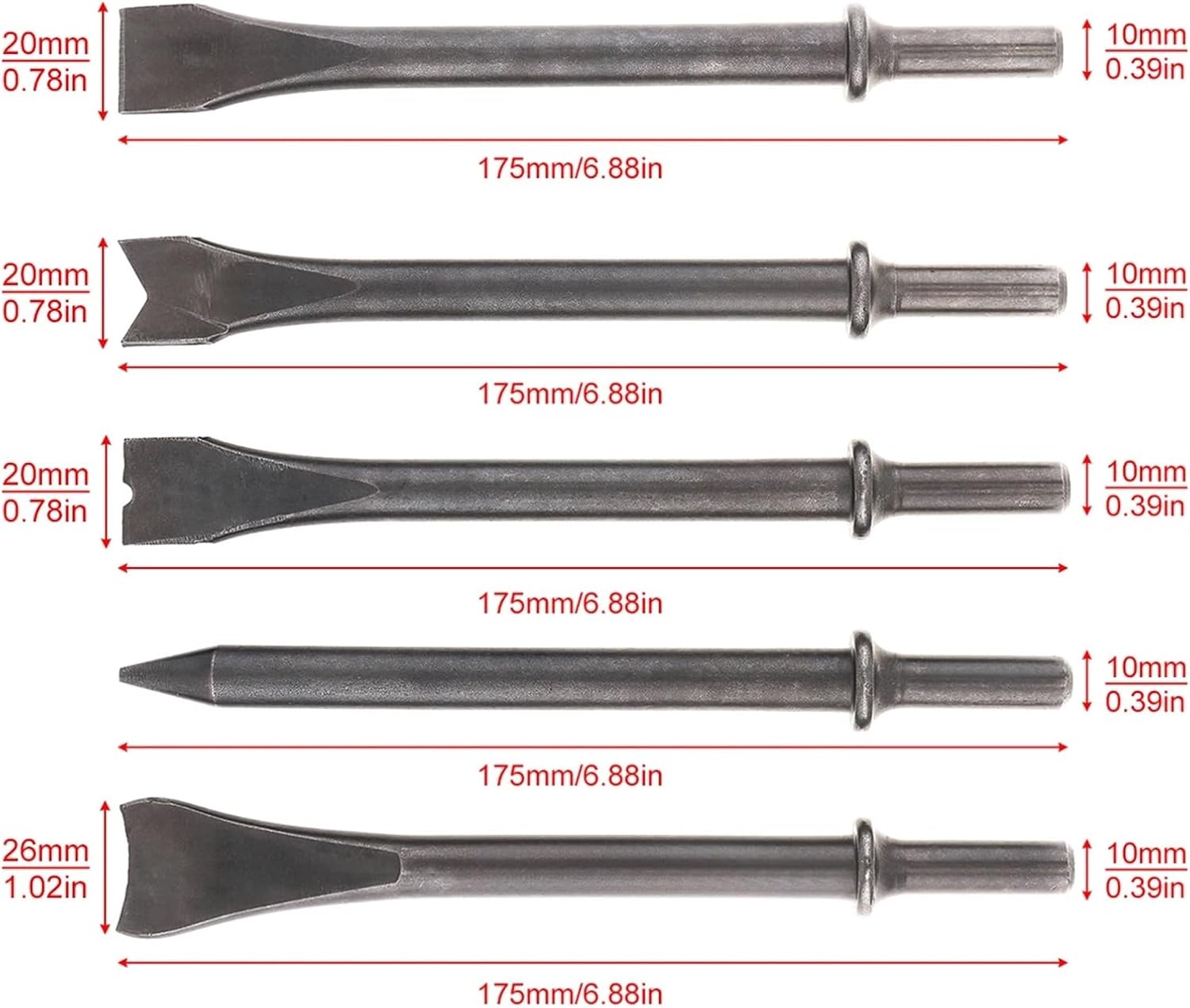 5pcs/lot Accessories Hard 45# Steel Solid Long Air Chisel Impact Head Support Pneumatic Tool for Cutting/Rusting Removal(Number-5PCS)