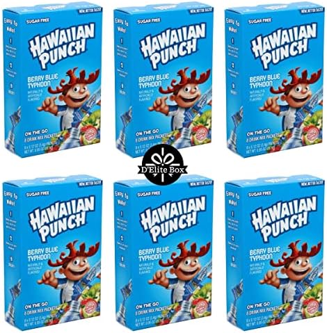 Hawaiian Punch Sugar-Free Berry Blue Powdered Drink Mix 6 Count of 8 packets each for Total 48 Sticks bundle packaged by D'Elite Box