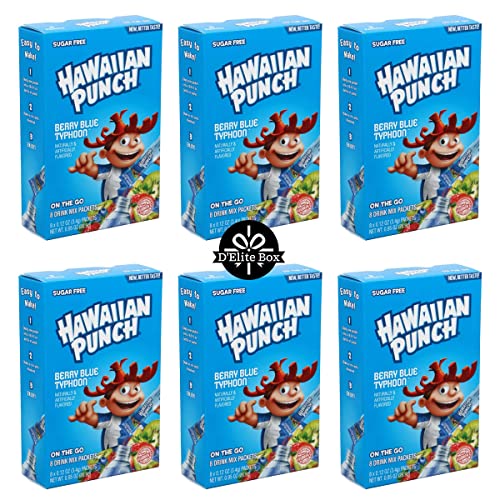 Hawaiian Punch Sugar-Free Berry Blue Powdered Drink Mix 6 Count Of 8 Packets Each For Total 48 Sticks Bundle Packaged By D'elite Box